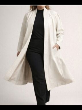 Vintage 90s Off White Leather Maxi Duster Coat Oversized Quiet Luxury